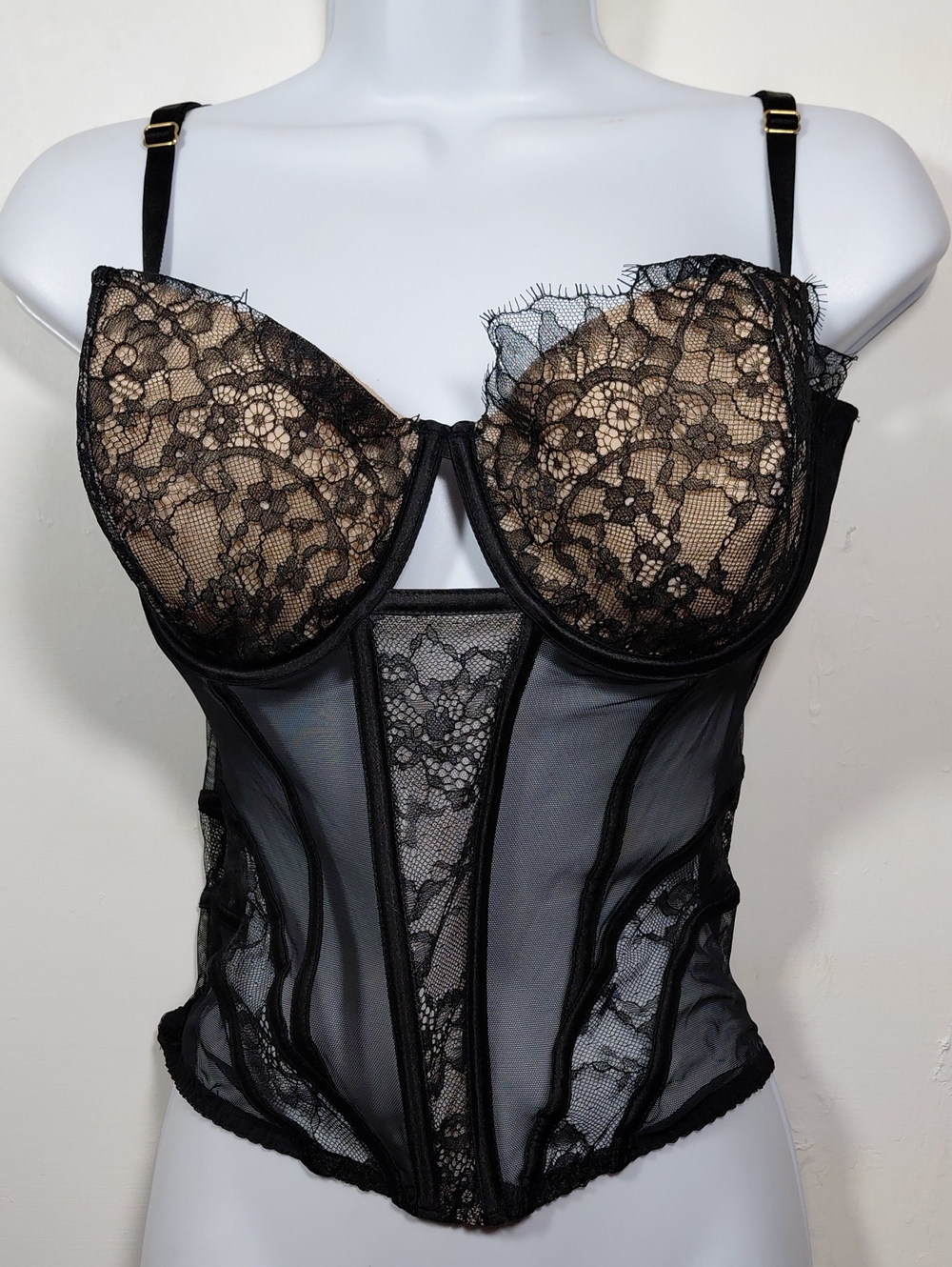 Victoria's Secret Black Lace Bustier with Nude Lining
